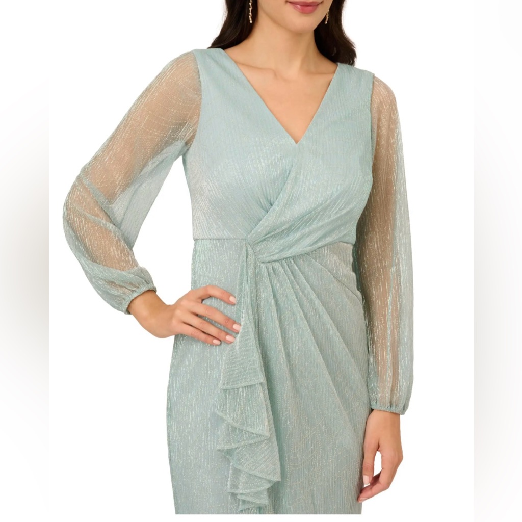 New Adrianna Papell Metallic Mesh Gown